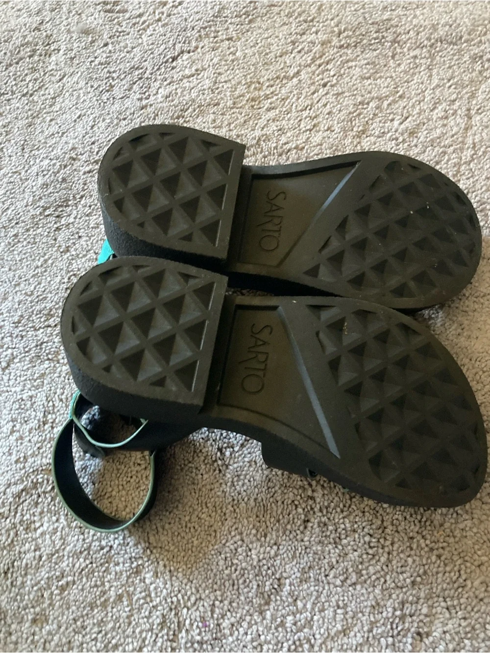 Franco Sarto Black Platform Ankle-Strap Sandals with Green Trim